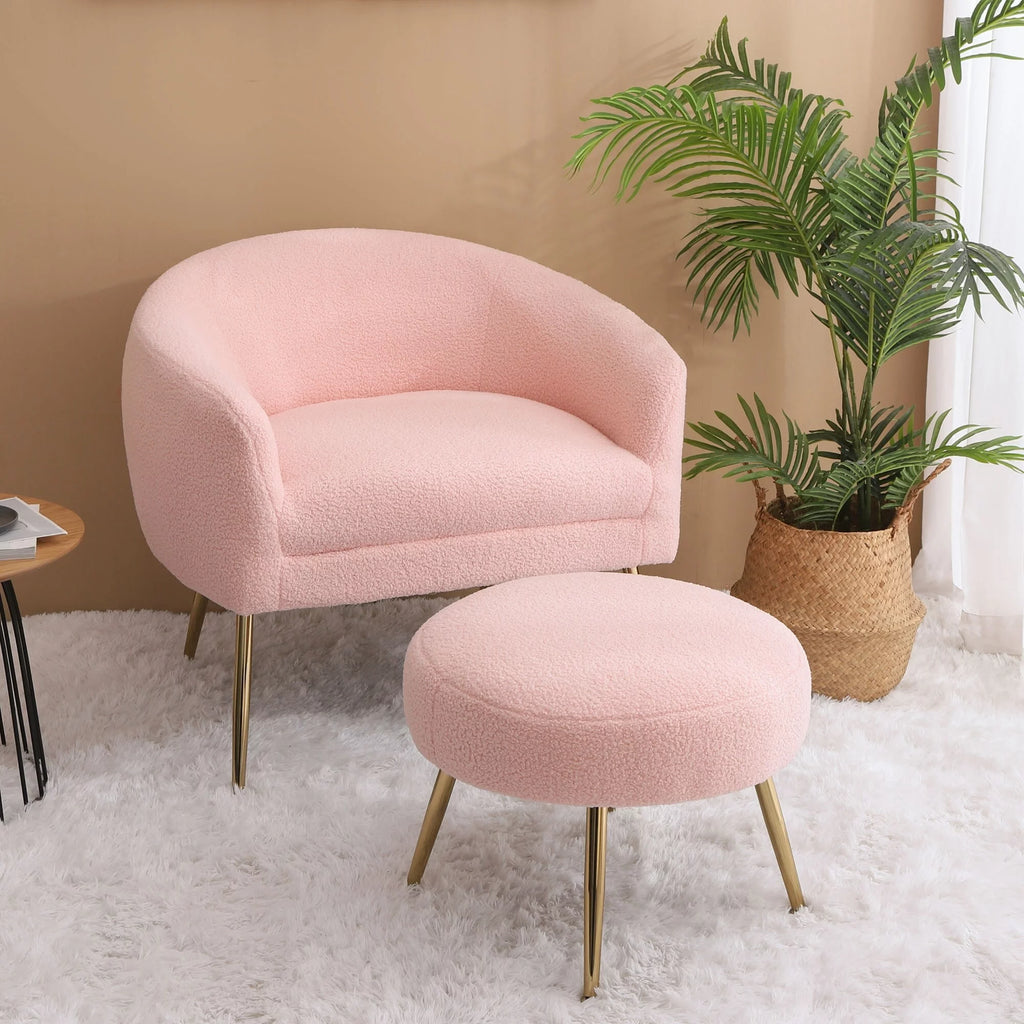 Grey Teddy Velvet Armchair with Ottoman F394162