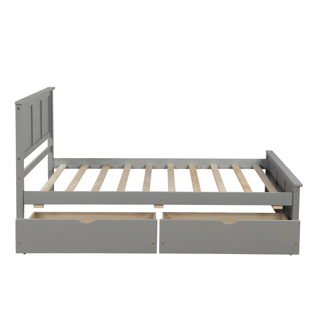 Twin Size Wood Platform Bed with Storage and Headboard D156
