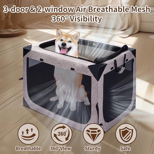 36x25x25 Inch Grey Foldable Dog Crate with 3-Door Z54311