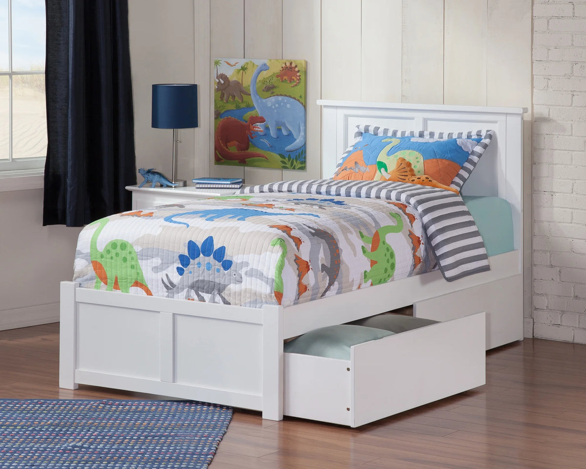 Twin Solid Wood Platform Bed with Footboard & 2 Storage Drawers in White Q17143