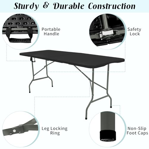2 Pack 6 FT White Folding Plastic Table with Carrying Handle V46731