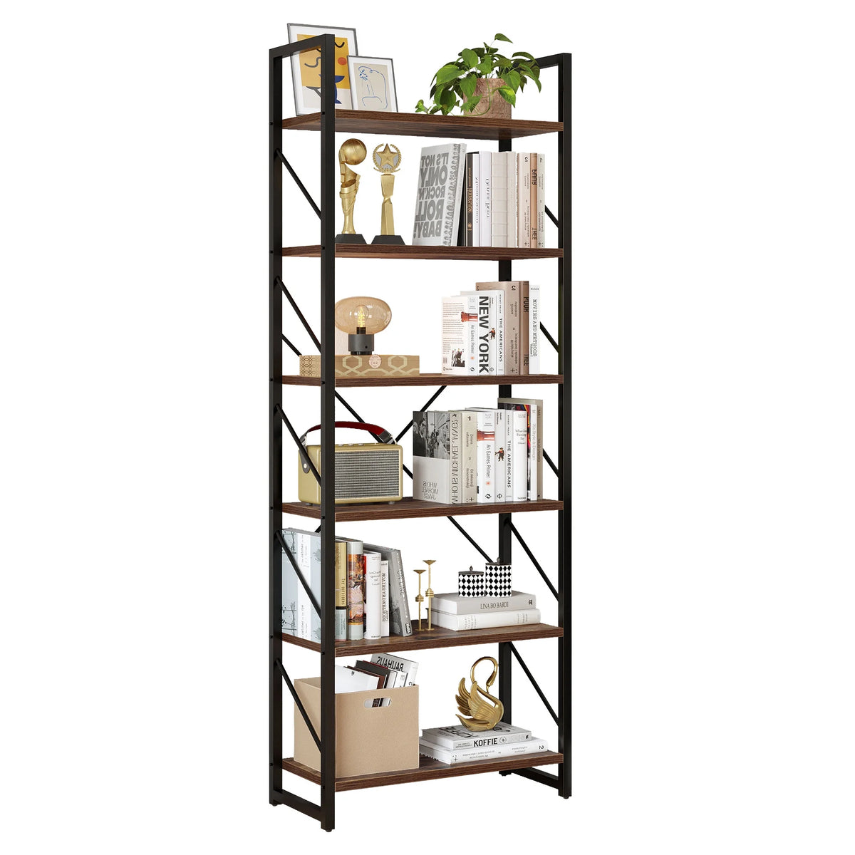 6 Tiers 69 inch Freestanding Bookshelf Black & Brown G45228