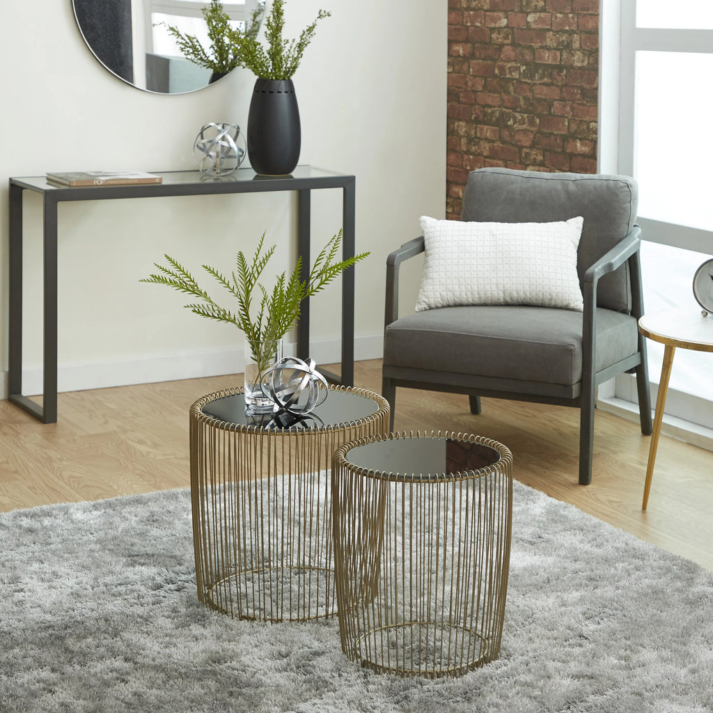 18" x 18" Gold Metal Accent Table with Glass Top, 2-Pieces G694632