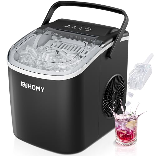 Countertop Ice Maker Machine with Handle, 26lbs in 24Hrs, 9 Ice Cubes Ready in 6 Mins, Auto-Cleaning Portable Ice Maker with Basket and Scoop (Black) C27627