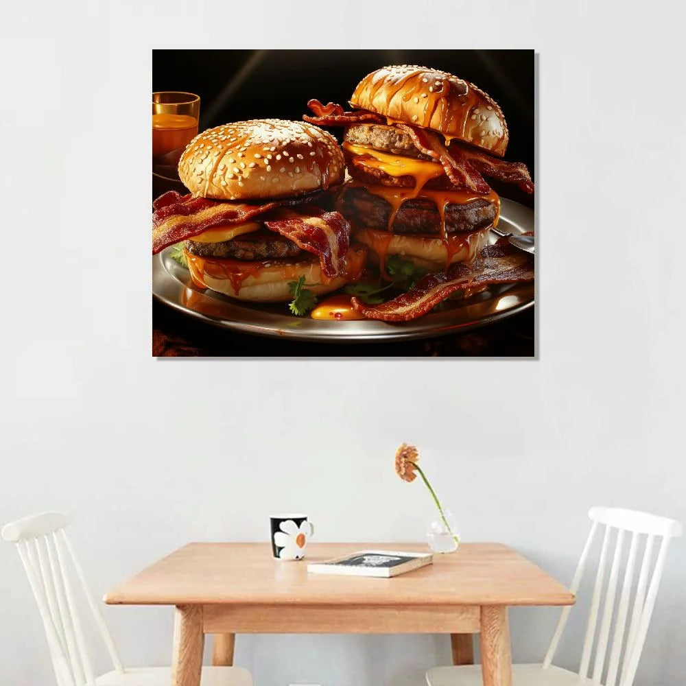 Canvas Wall Art American Burger Stretched and Framed T893792