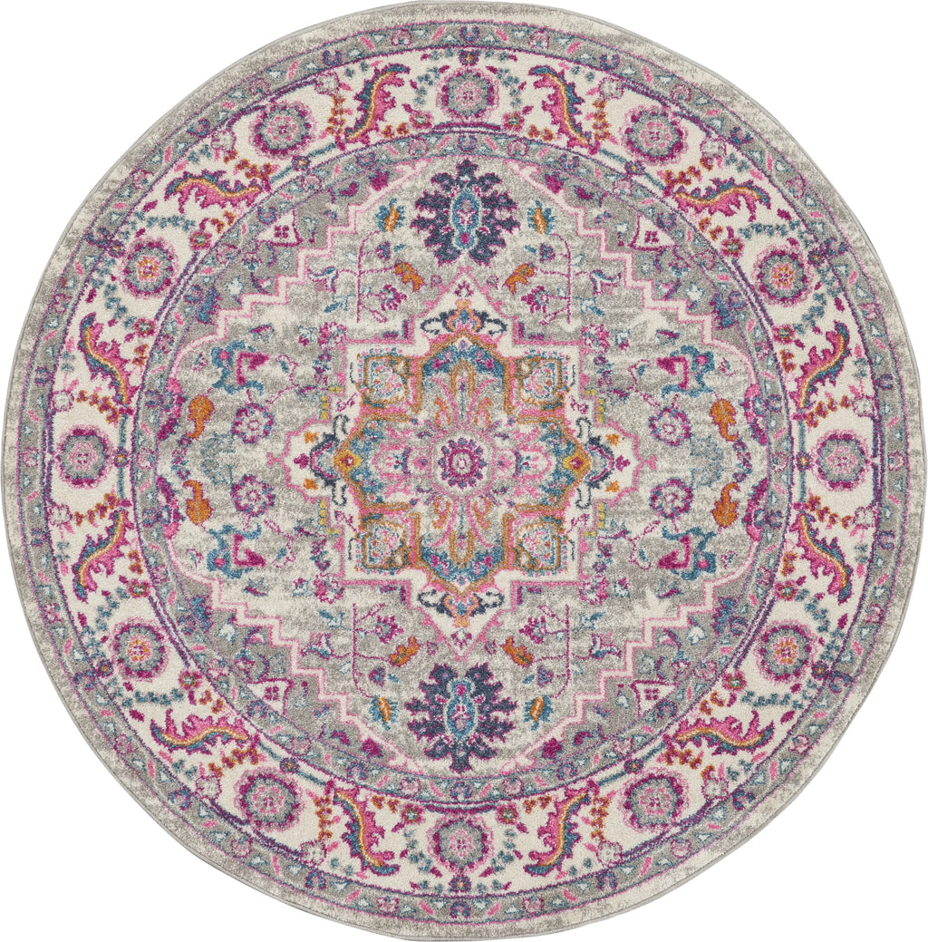 Light Grey Pink 4' Round Area Rug M781