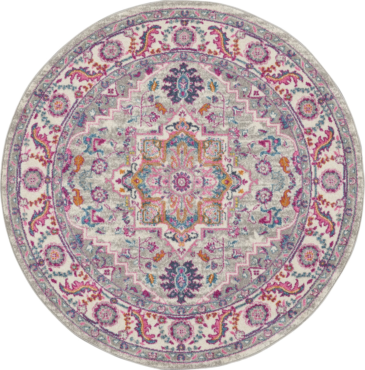 Light Grey Pink 4' Round Area Rug M781