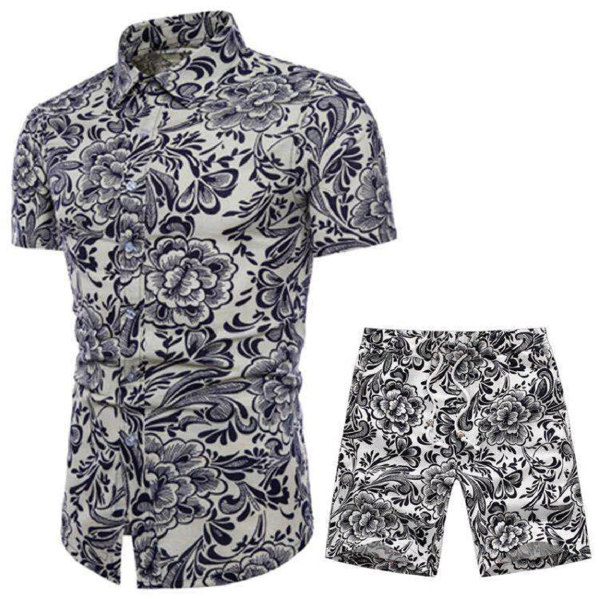 Floral Hawaiian Shirt and Shorts 2 Piece Set F663