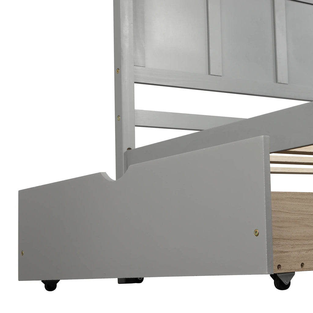 Twin Size Wood Platform Bed with Storage and Headboard D156
