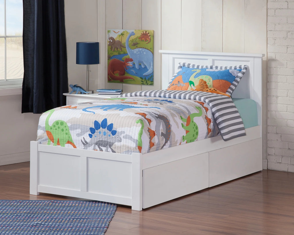 Twin Solid Wood Platform Bed with Footboard & 2 Storage Drawers in White Q17143