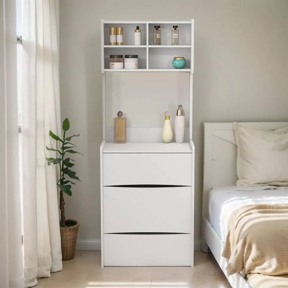 White Compact Vanity Desk Set with Flip Top Mirror and Stool X815