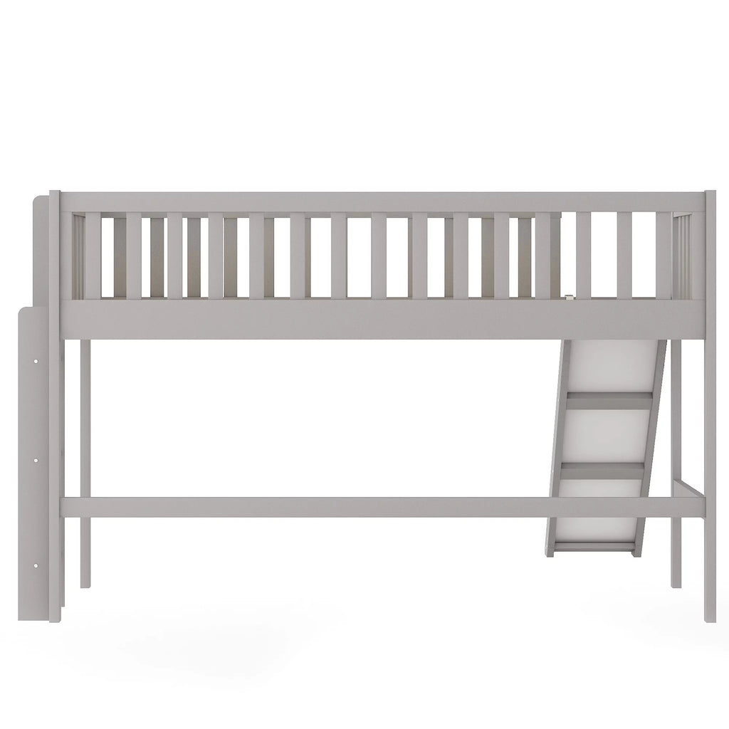 Wood Twin Loft Bed with Ladder and Slide, Gray Y5887
