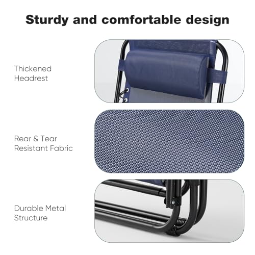 Set of 2 Blue Zero Gravity Lounge Chairs with Pillow and Cup Holder H281