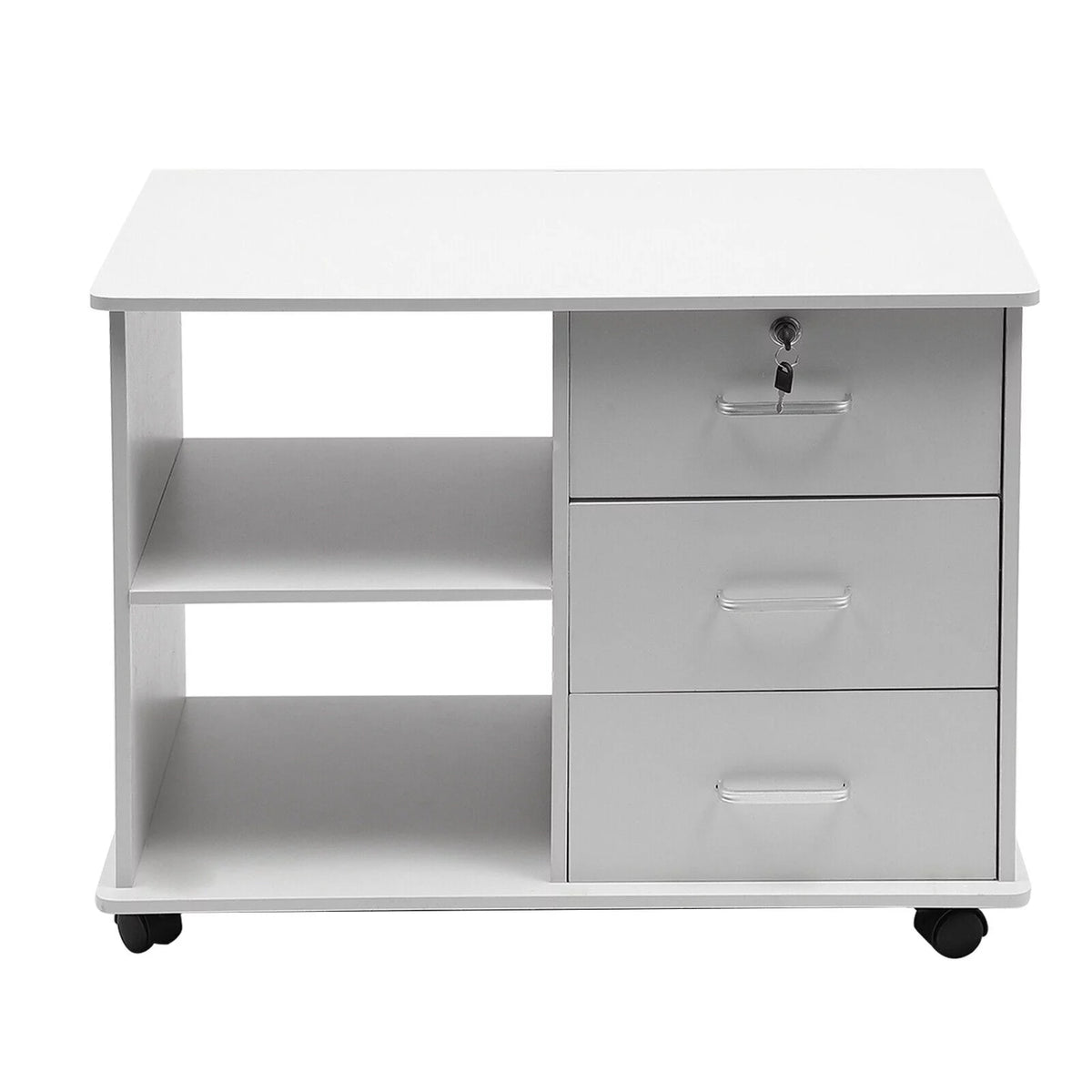 Rolling Printer Stand Mobile File Cabinet with Drawers and Open Storage Shelves B278