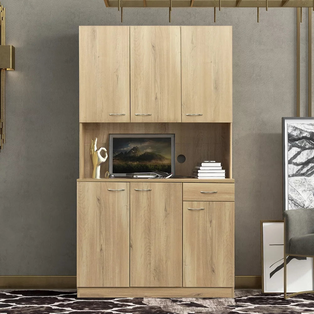 Freestanding Kitchen Pantry Storage Cabinet with Microwave Stand U881331