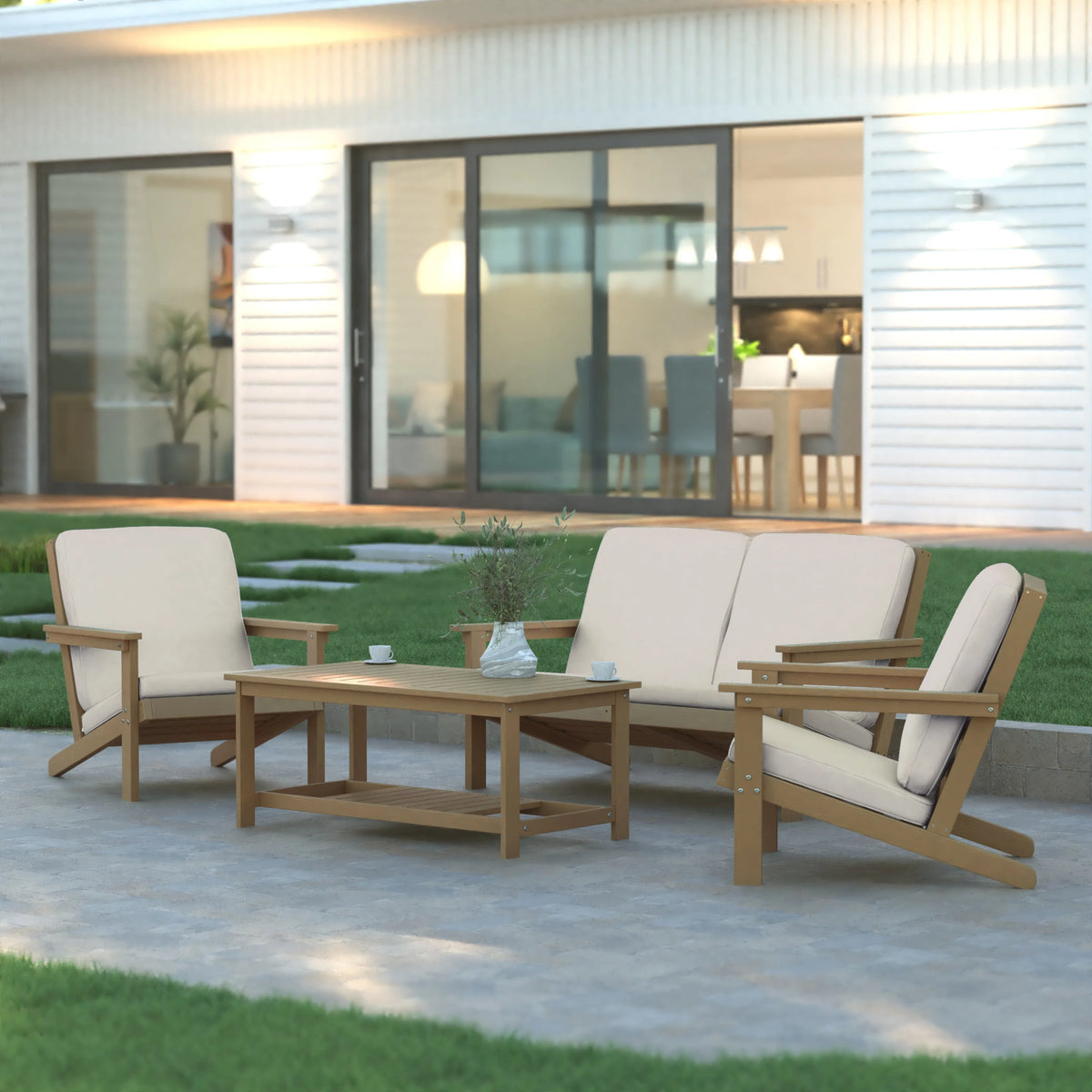 All-Weather Polyresin Adirondack Club Chair with Cushions B419021