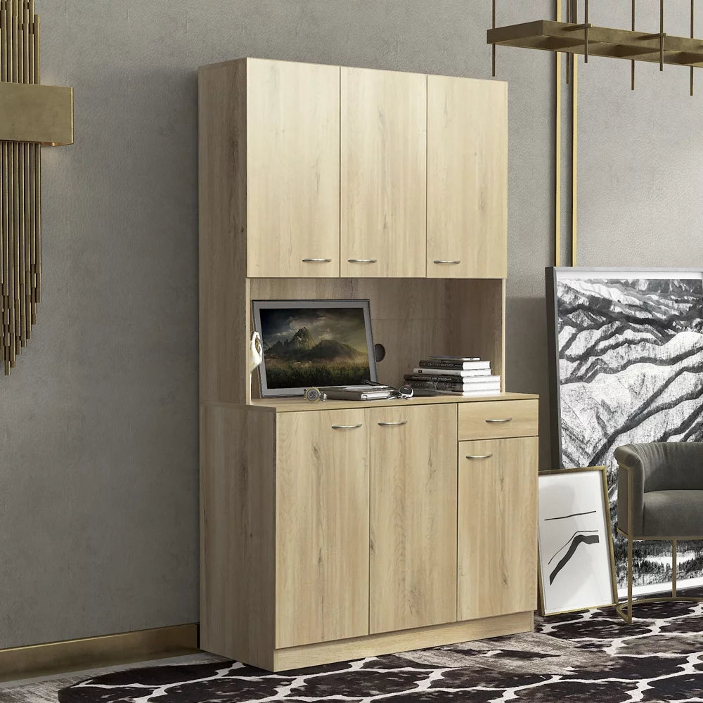 Freestanding Kitchen Pantry Storage Cabinet with Microwave Stand U881331