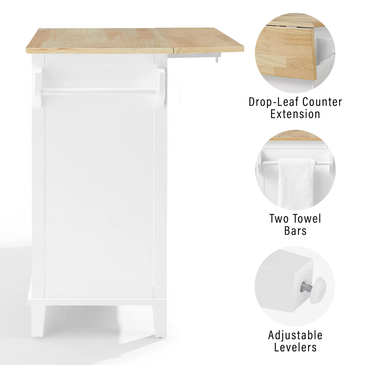 Drop Leaf Kitchen Island White Natural I285