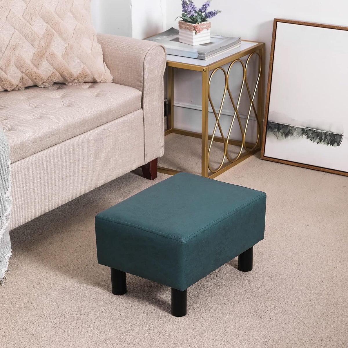 Blue Small Rectangular Ottoman Footstool K356