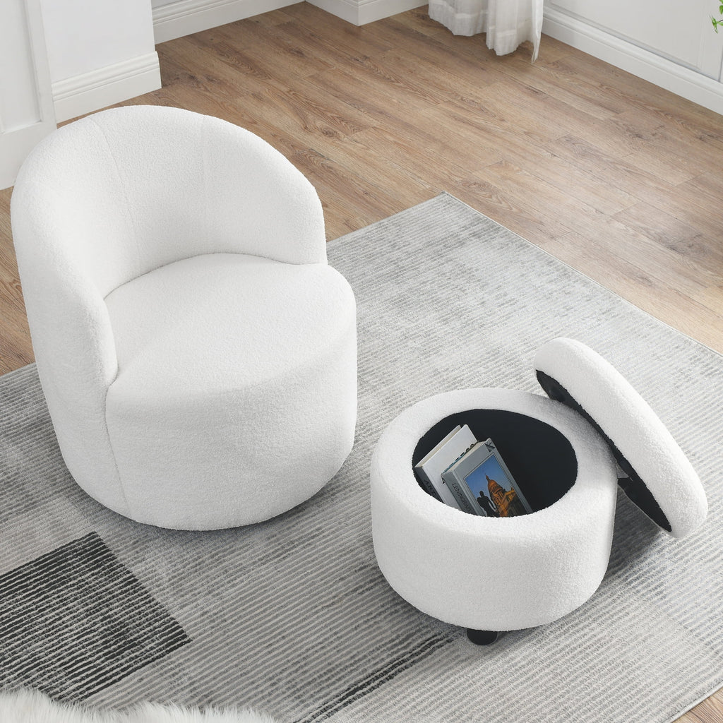 Swivel Barrel Chair with Round Storage Teddy Fabric Upholstery W5146