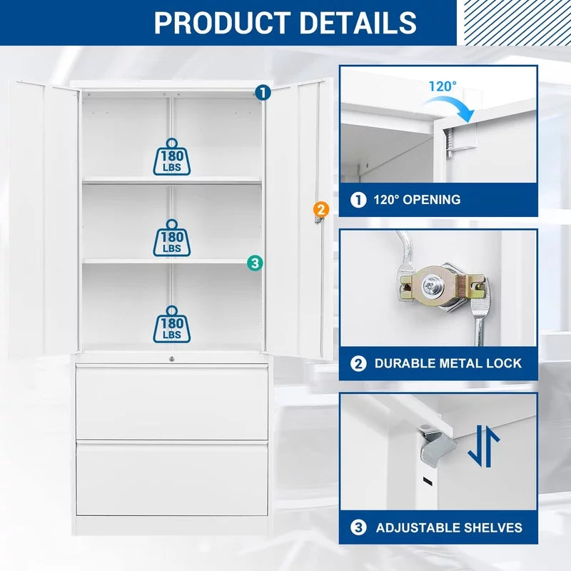Lateral File Cabinet with Lock, 2 Drawer Steel Storage Cabinet H795