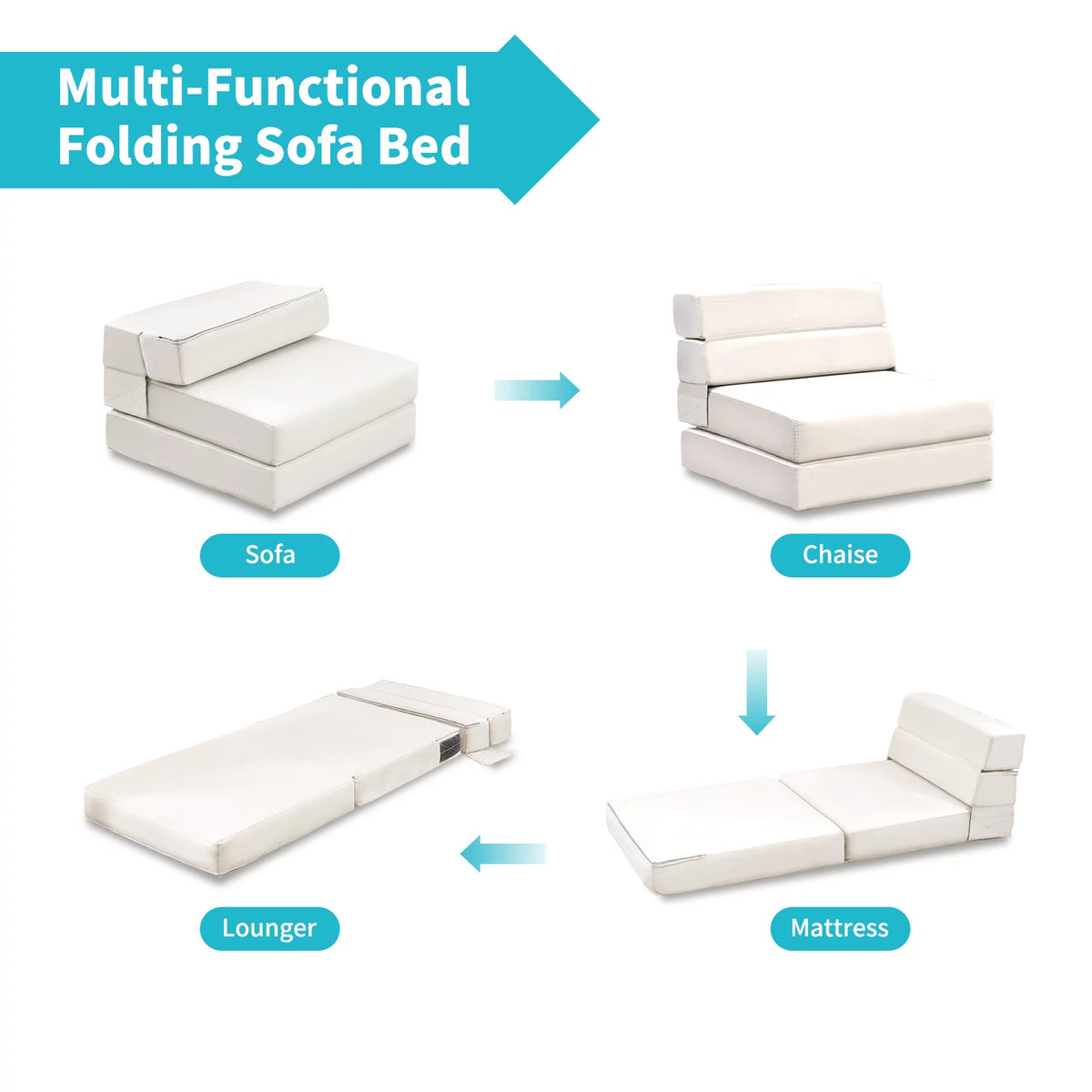 Convertible Single Sofa Bed Folding Futon Sleeper Beige L5543