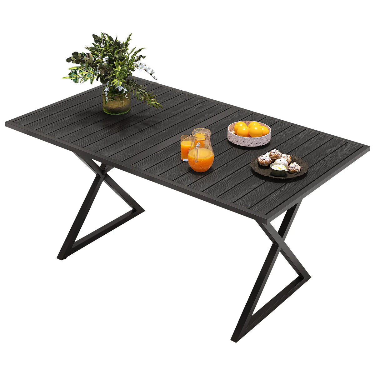 59in Black Metal Outdoor Dining Table K2120