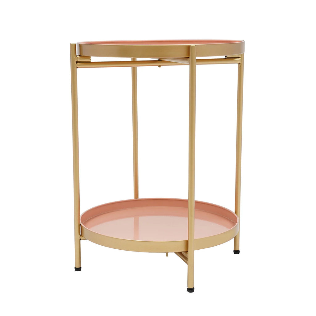 2 Tier Round Metal Side Table with Removable Tray T853489