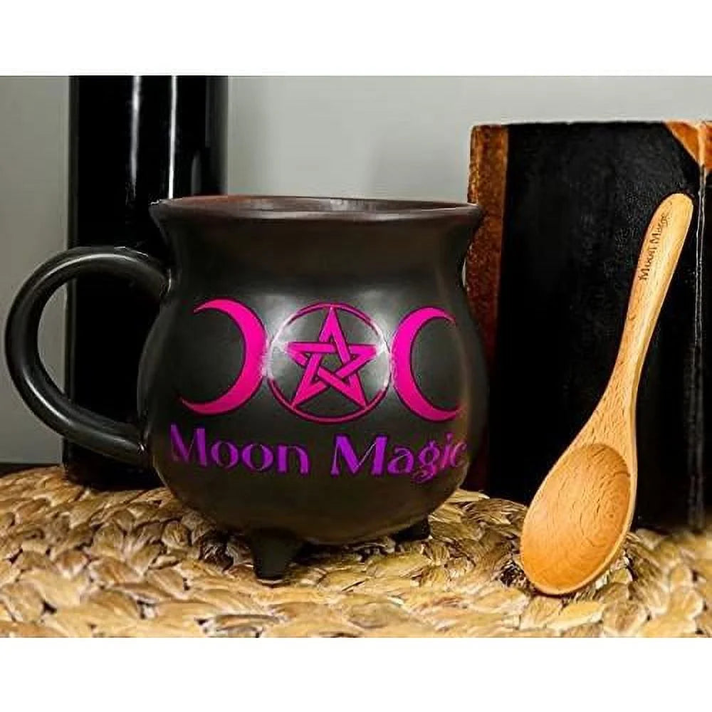 Porcelain Cauldron Shaped Bowl or Mug 32Oz with Wooden Spoon U2149