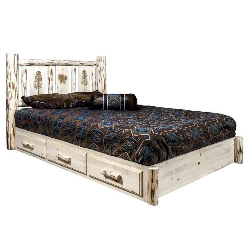 Natural Wood Full Platform Bed with Storage F10697