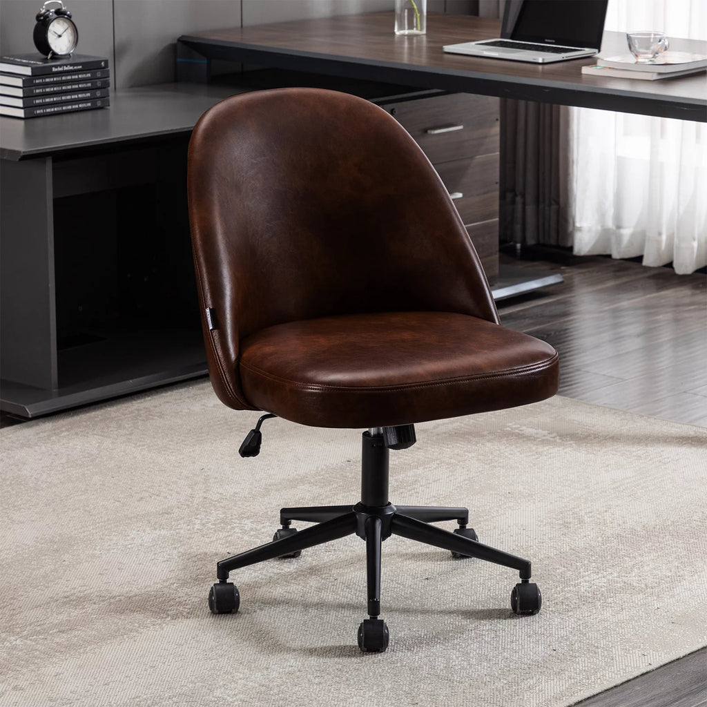 Home Office Chair PU Leather Swivel Dark Brown R753
