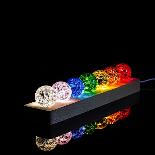 Set of 7 Crystal Balls with LED Wooden Stand N103