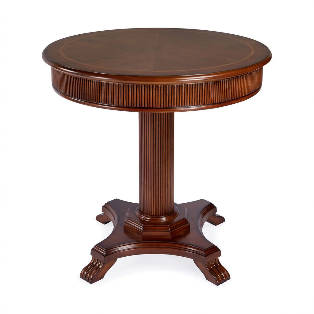 Brown Ribbed Wood Pedestal Foyer Table S581