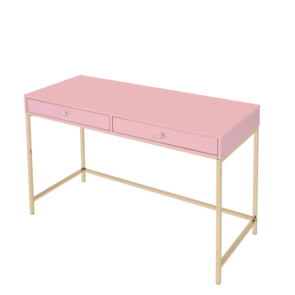 47" Pink And Gold Writing Desk With Two Drawers N860