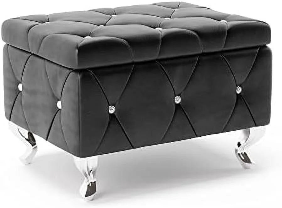 Silver Faux Leather Ottoman with Flip Top Y3057
