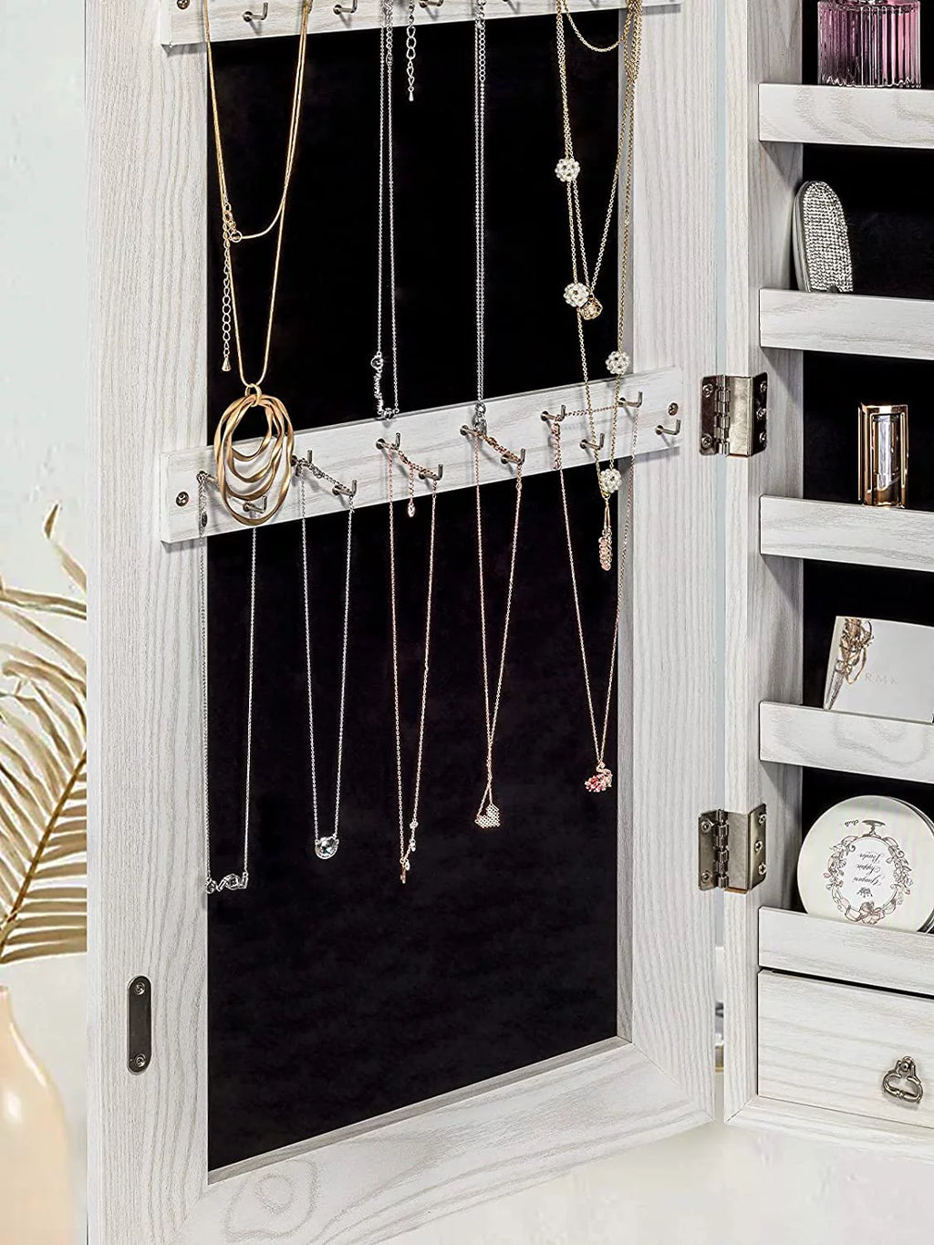 White Wall-Mounted Jewelry Cabinet with LED Lights N892