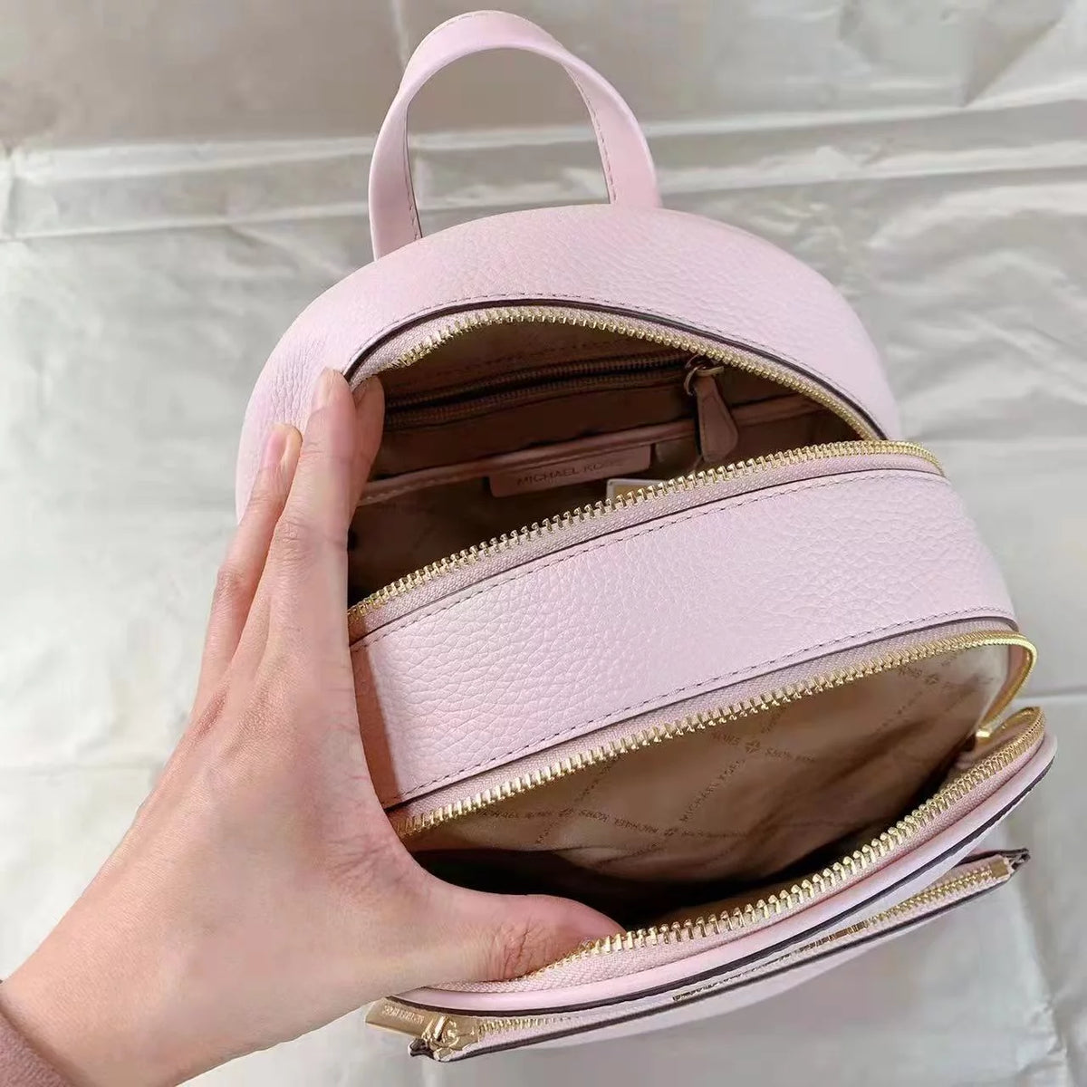 Powder Blush Pink Pebbled Leather Backpack O2360