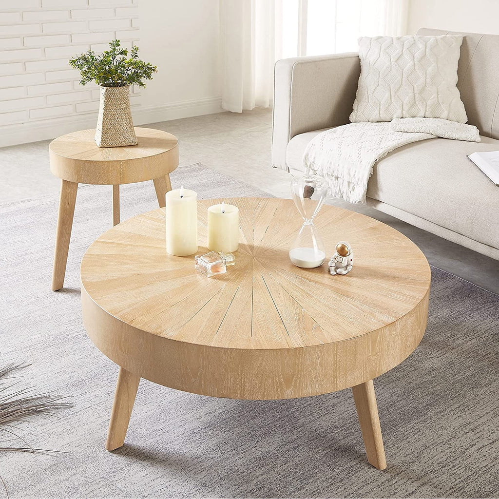 Round Solid Wood Coffee Table Set of 2 D822607