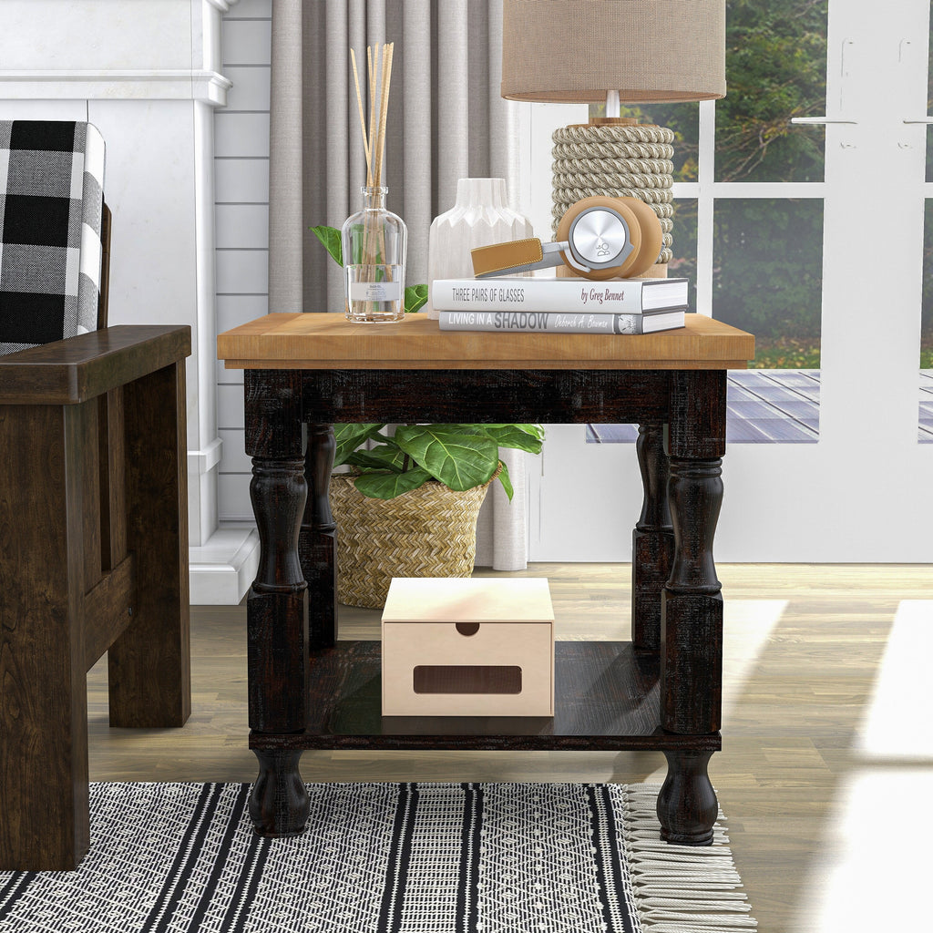 Antique Black and Oak 24-inch Pine 1-Shelf End Table U994
