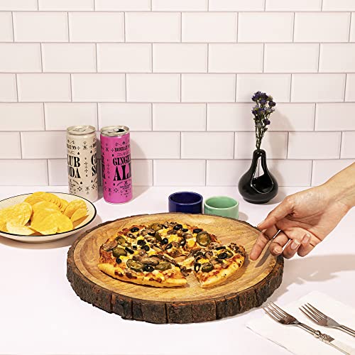 Round Wooden Serving Platter with Tree Bark Edges 13" C8423