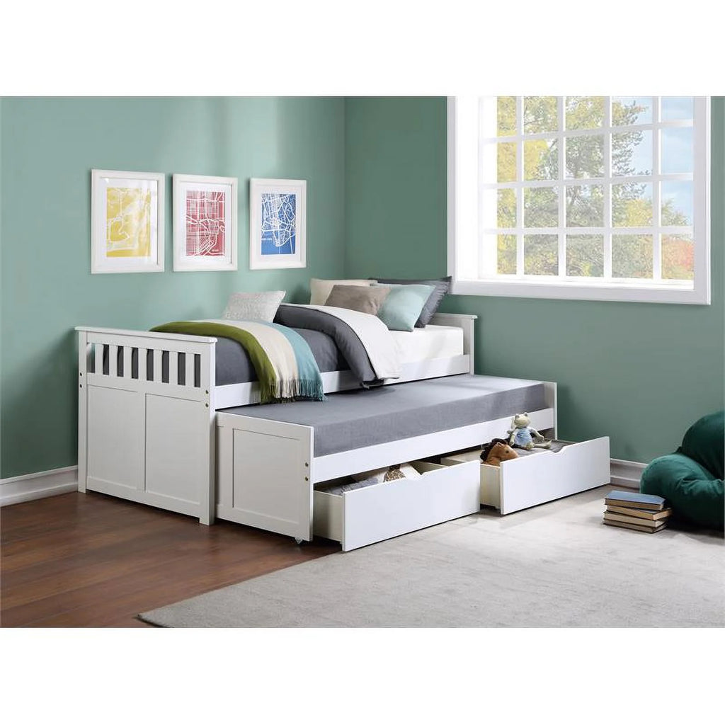 White Wood Twin Bed with Storage Boxes I500