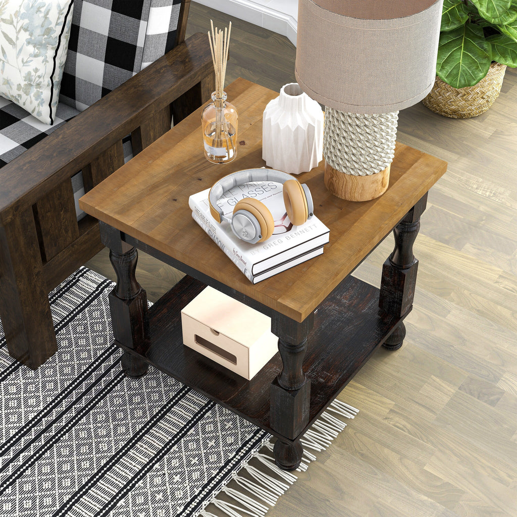 Antique Black and Oak 24-inch Pine 1-Shelf End Table U994