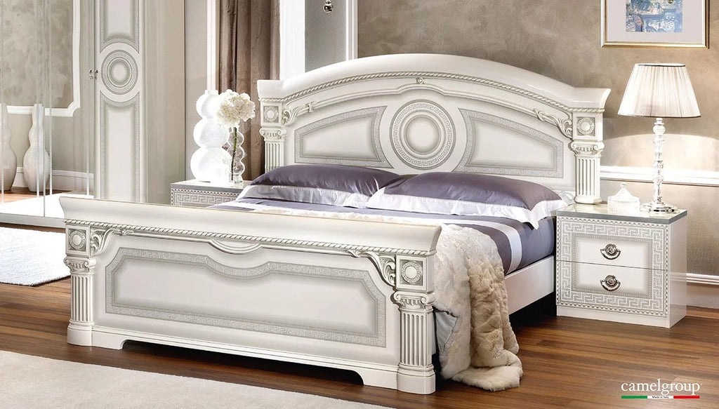 Glossy White Silver Finish Queen Bedroom Set 3Pcs S78274