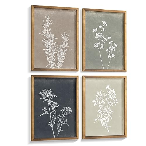 Framed Boho Botanical Print Wall Art Set of 4 Brown 12x16 G9235
