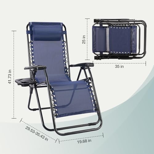 Set of 2 Blue Zero Gravity Lounge Chairs with Pillow and Cup Holder H281