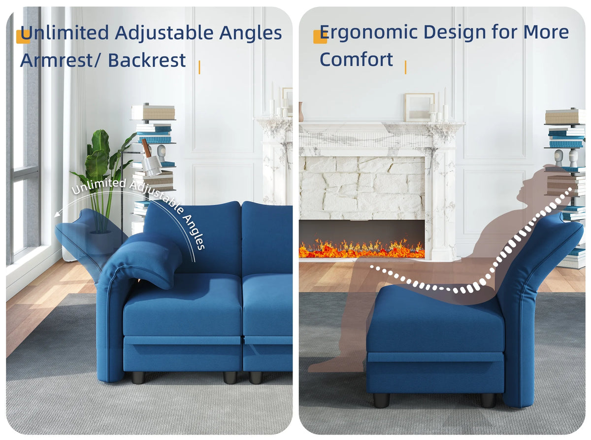 Blue Velvet U Shaped Modular Sectional Sofa with Storage Chaise V8689
