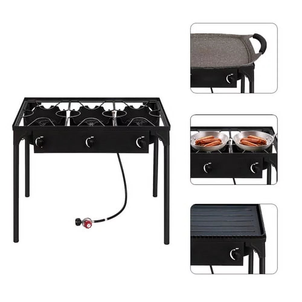 Black Portable 3 Burner Propane Cooker T64936