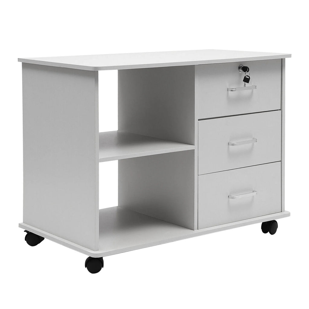 Rolling Printer Stand Mobile File Cabinet with Drawers and Open Storage Shelves B278