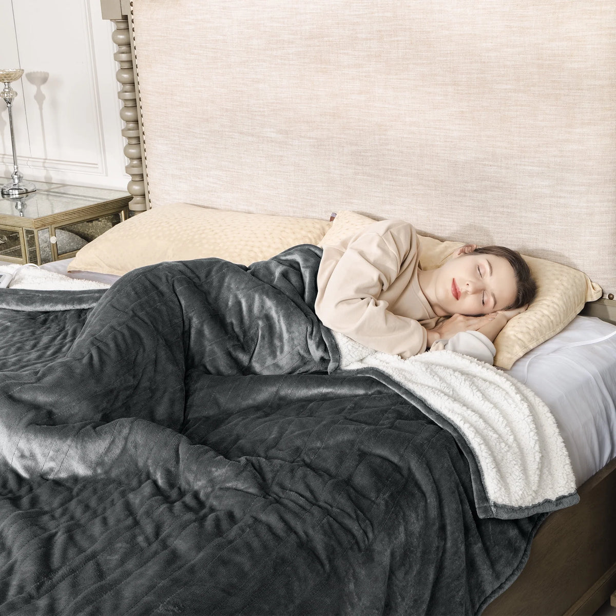 Queen Size Electric Heated Blanket Grey W57083