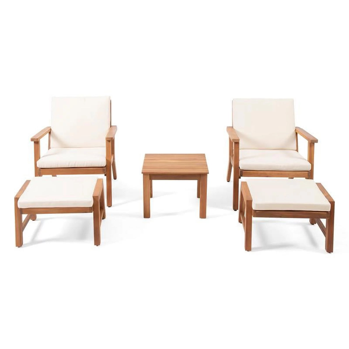 Teak Cream Acacia Wood Club Chair Set of 2 P385023